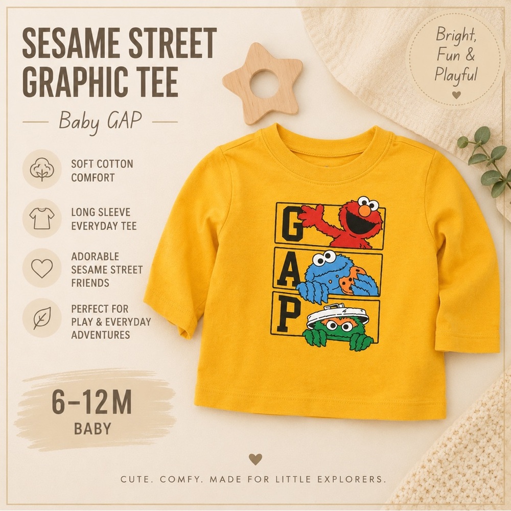 Baby GAP Sesame Street Elmo Cookie Monster Oscar Shirt 6–12M